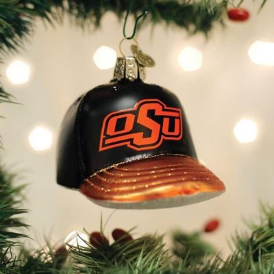 Old World Christmas Glass Blown Tree Ornament, Oklahoma State Baseball Cap Image 1