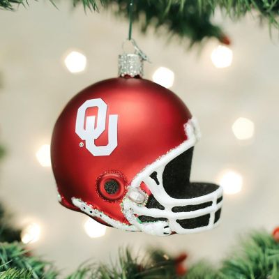 Old World Christmas Hanging Blown Glass Tree Ornament, Oklahoma Sooners Helmet Image 1