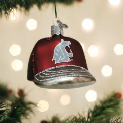 Old World Christmas Hanging Glass Ornament, WSU Baseball Cap Image 1