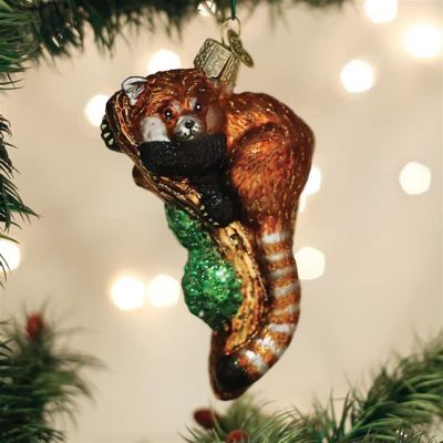 Old World Christmas Hanging Glass Tree Ornament, Red Panda Image 1