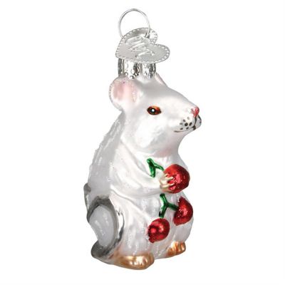 Old World Christmas Hanging Glass Tree Ornament, White Mouse Image 1