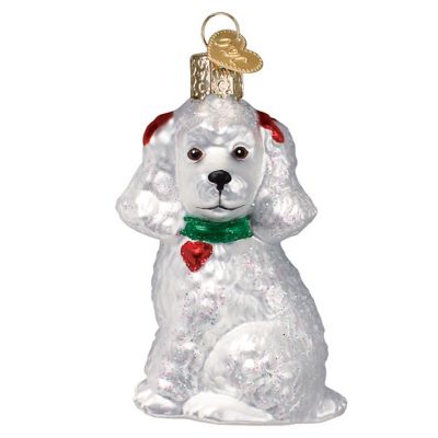 Old World Christmas Hanging Glass Tree Ornament, White Poodle Image 1