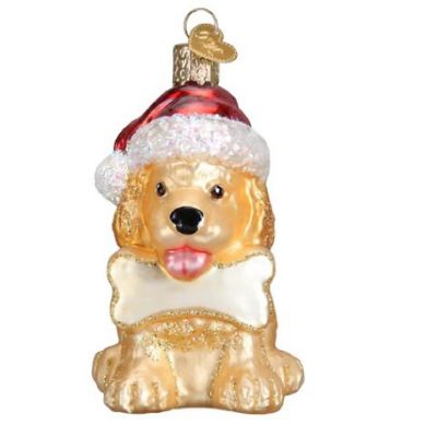 Old World Christmas Jolly Pup with Santa Hat Glass Ornament FREE BOX 3.75 Inch Image 1