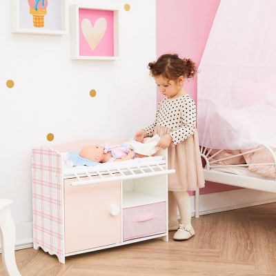 Olivia's Little World - Aurora Princess Pink Plaid Baby Doll Bed with Accessories - Pink Image 1