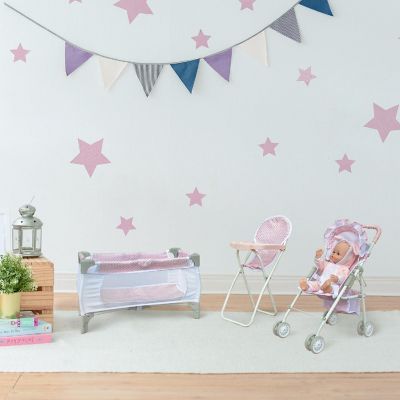 Olivia's Little World - Polka Dots Princess 3 in 1 Doll Nursery Set - Pink & Grey Image 1