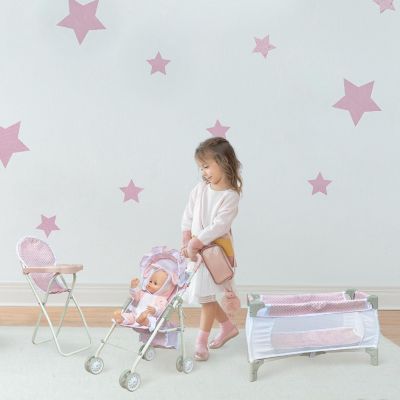Olivia's Little World - Polka Dots Princess 3 in 1 Doll Nursery Set - Pink & Grey Image 2