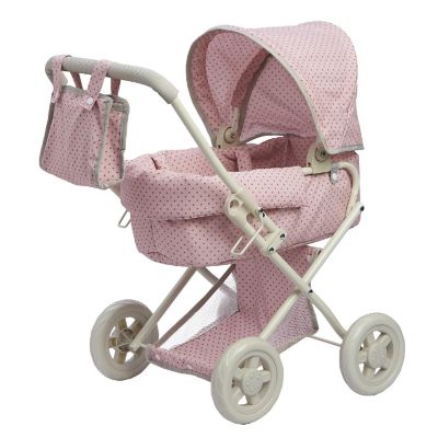 Olivia's Little World - Polka Dots Princess Baby Doll Deluxe Stroller - Pink & Grey Image 1