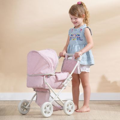 Olivia's Little World - Polka Dots Princess Baby Doll Deluxe Stroller - Pink & Grey Image 1