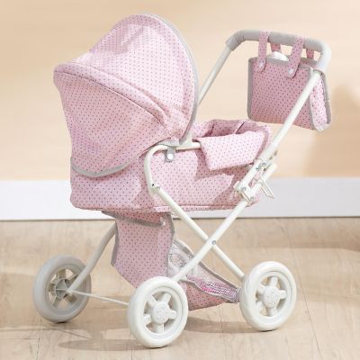 Olivia's Little World - Polka Dots Princess Baby Doll Deluxe Stroller - Pink & Grey Image 2