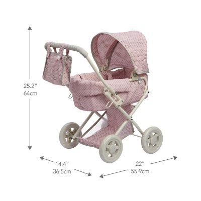 Olivia's Little World - Polka Dots Princess Baby Doll Deluxe Stroller - Pink & Grey Image 3