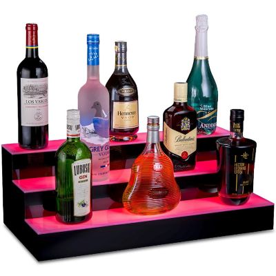 OnDisplay Luxe Acrylic LED Lighted Bar Stage Display - Expandable Glowing Liquor Bottle Shelf (Black 24") Image 1
