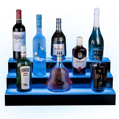 OnDisplay Luxe Acrylic LED Lighted Bar Stage Display - Expandable Glowing Liquor Bottle Shelf (Black 24") Image 2
