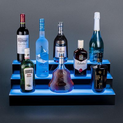 OnDisplay Luxe Acrylic LED Lighted Bar Stage Display - Expandable Glowing Liquor Bottle Shelf (Black 24") Image 3