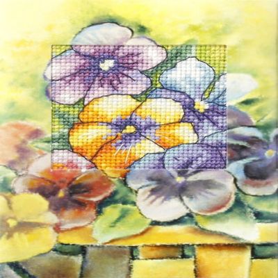 Orchidea Complete cross stitch kit - greetings card Pansies 6213 Image 1