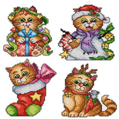 Orchidea Counted cross stitch kit with plastic canvas Cats set of 4 designs 7627 Image 1
