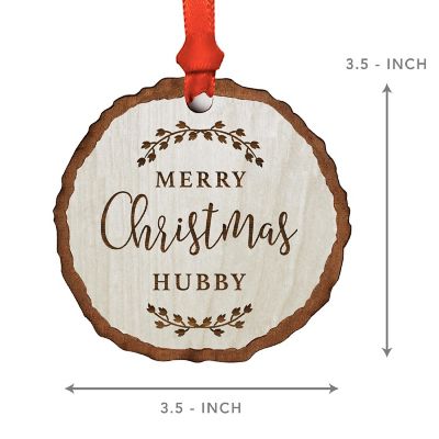Ornament Engraved Wood Slab Merry Hubby Image 2