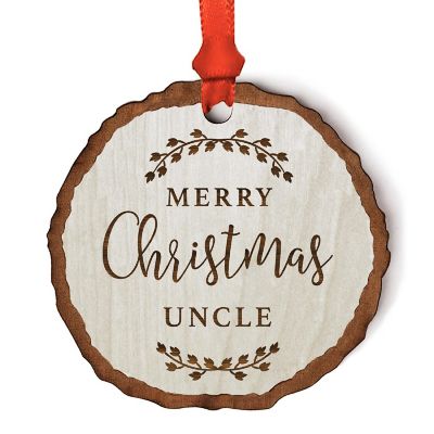Ornament Engraved Wood Slab Merry Uncle Image 1