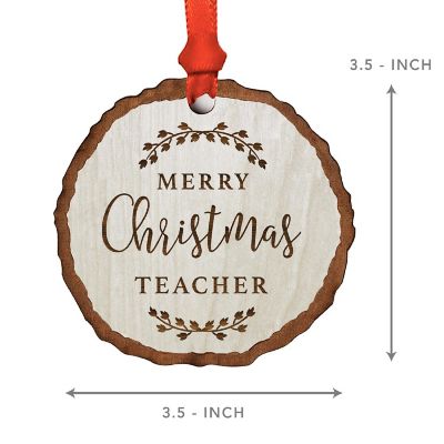 Ornament Engraved Wood Slab Mrry Teacher Image 2