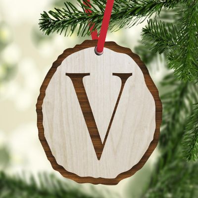 Ornament Letter V Wood Slab Image 1