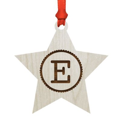 Ornament Wood Letter E Star Image 1