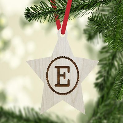 Ornament Wood Letter E Star Image 1