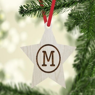 Ornament Wood Letter M Star Image 1