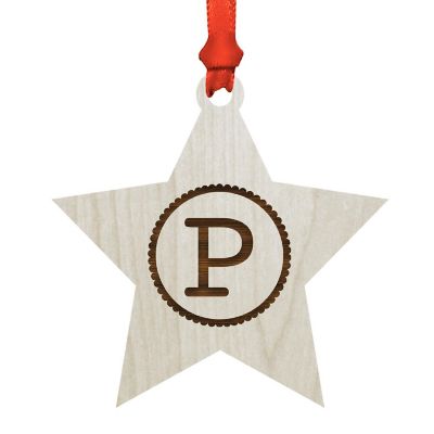 Ornament Wood Letter P Star Image 1