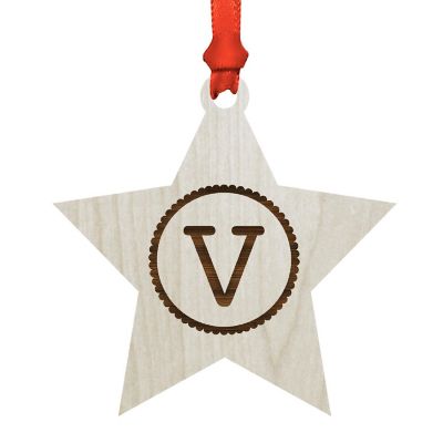 Ornament Wood Letter V Star Image 1