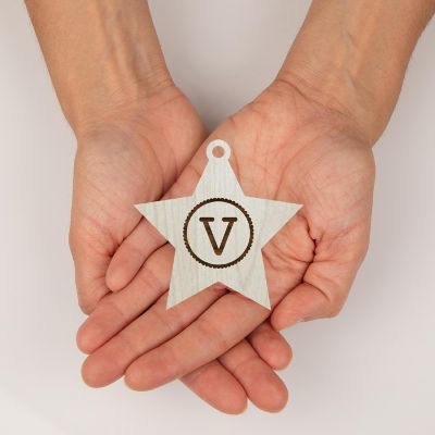 Ornament Wood Letter V Star Image 3