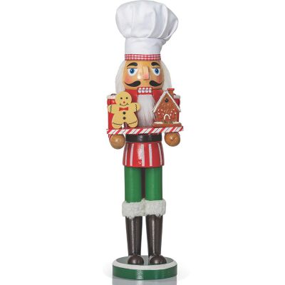 Ornativity Christmas Chef Nutcracker Figure Wooden Chef Hat Nutcracker with Gingerbread Man and House Holiday Decoration Image 1