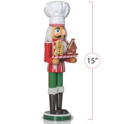 Ornativity Christmas Chef Nutcracker Figure Wooden Chef Hat Nutcracker with Gingerbread Man and House Holiday Decoration Image 3
