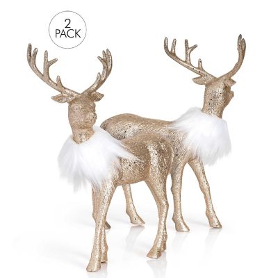 Ornativity Gold Glitter Christmas Reindeer - Holiday Party Deer Figurine Statues Dinner Tabletop Decorations Centerpiece - Pack of 2 Image 1
