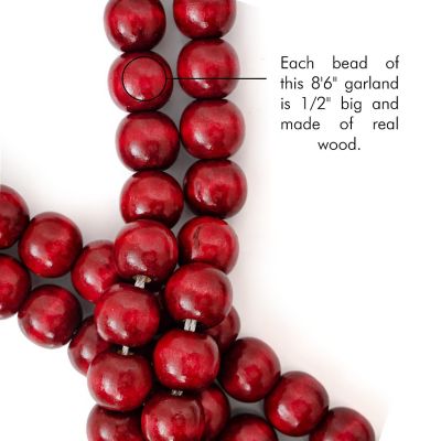 Ornativity Red Cranberry Wooden Garland - Rustic Red Wood Beaded Christmas Tree Decorations Garland Bead Strand Image 3