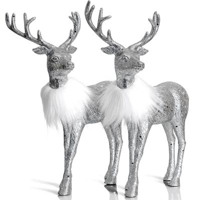 Ornativity Silver Glitter Christmas Reindeer - Holiday Party Deer Figurine Statues Dinner Tabletop Decorations Centerpiece - Pack of 2 Image 1