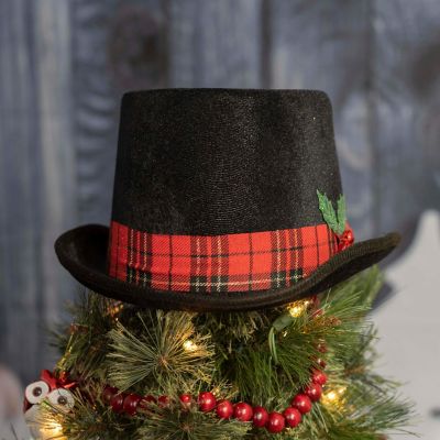 Ornativity Snowman Hat Tree Topper - Snow Man Top Hat Christmas Tree Top Decorations With Plaid Red Ribbon And Mistletoe Holly And Berry Image 1