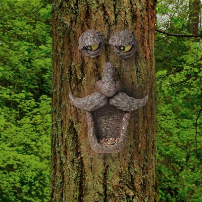 Ornativity Tree Face Bird Feeder - Old Man Funny Faces Outdoor Decorative Birdfeeder with Glow in the Dark Eyes for Spooky Garden Decor Image 1