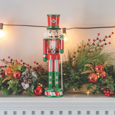Ornativity Wooden Peppermint Christmas Nutcracker - Red, White and Green Glitter Candy Themed Holiday Nut Cracker Doll Figure Toy Soldier Decorations Image 2
