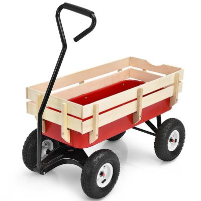 Outdoor Wagon Pulling Children Kid Garden Cart  w/ Wood Railing Red 330lbs Image 1