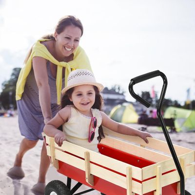 Outdoor Wagon Pulling Children Kid Garden Cart  w/ Wood Railing Red 330lbs Image 2