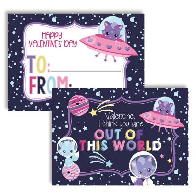 Outer Space Kitty Classroom Valentine Cards by AmandaCreation 30pk Image 1