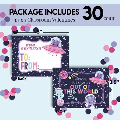 Outer Space Kitty Classroom Valentine Cards by AmandaCreation 30pk Image 1