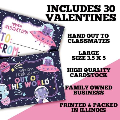 Outer Space Kitty Classroom Valentine Cards by AmandaCreation 30pk Image 2