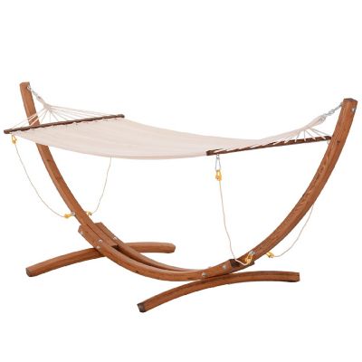 Outsunny 10' Hammock Wood Stand Rainbow Bed Heavy Duty Roman Arc Hammock for Single Person for Patio Backyard Balcony Porch Cream White Image 1