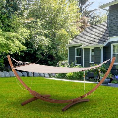 Outsunny 10' Hammock Wood Stand Rainbow Bed Heavy Duty Roman Arc Hammock for Single Person for Patio Backyard Balcony Porch Cream White Image 1