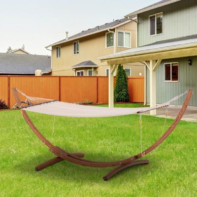 Outsunny 10' Hammock Wood Stand Rainbow Bed Heavy Duty Roman Arc Hammock for Single Person for Patio Backyard Balcony Porch Cream White Image 2