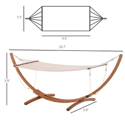 Outsunny 10' Hammock Wood Stand Rainbow Bed Heavy Duty Roman Arc Hammock for Single Person for Patio Backyard Balcony Porch Cream White Image 3