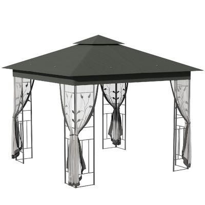Outsunny 10' x 10' Outdoor Patio Gazebo Canopy 2 Tier Polyester Roof Curtain Sidewalls and Steel Frame Grey Image 1