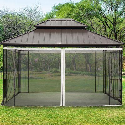 Outsunny 10' x 12' Universal Replacement Mesh Sidewall Netting for Patio Gazebos Zippers (Sidewall Only) Black Image 1