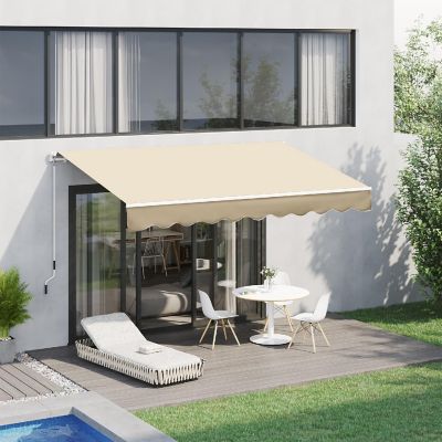 Outsunny 10' x 8' Manual Retractable Awning Sun Shade Shelter for Patio Deck Yard UV Protection and Easy Crank Opening Beige Image 1