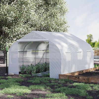 Outsunny 12' x 10' x 7' Outdoor Walk In Tunnel Greenhouse Hot House Roll up Windows Zippered Door PE Cover White Image 2
